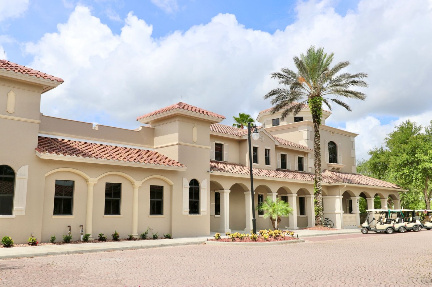 Completed Mediterranean clubhouse — stucco finish by DeLaCruz Enterprises