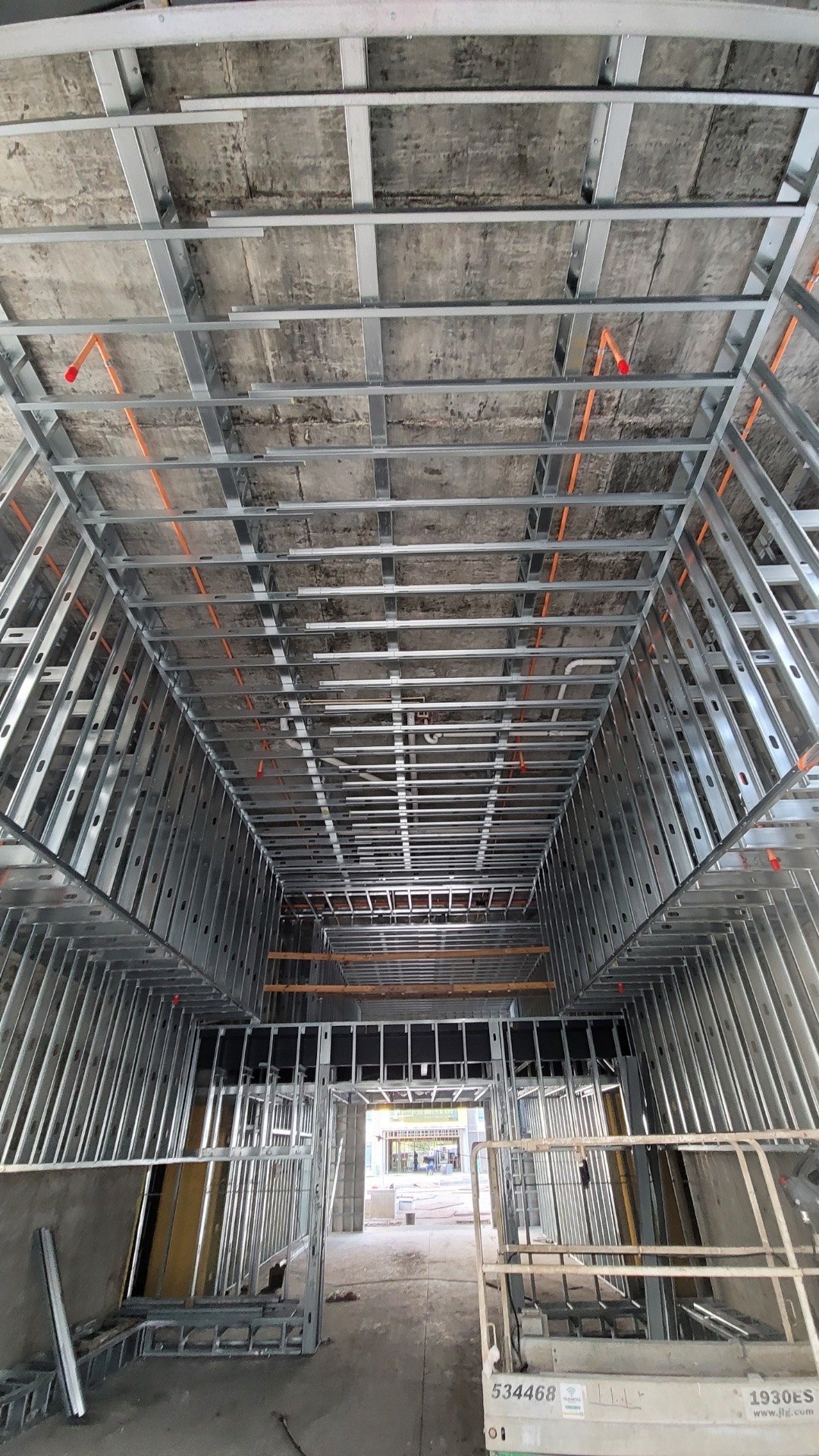 Interior steel framing on a new-construction project